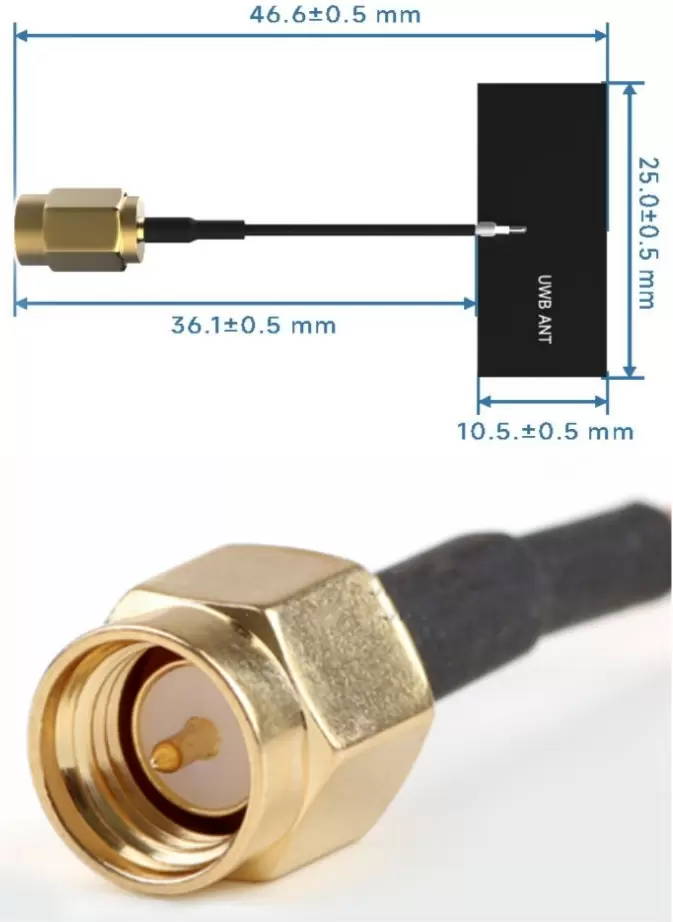 Dimensiones mecánicas de antena UWB de banda ultra ancha de bajo coste integrada UWB - FPC - IP1