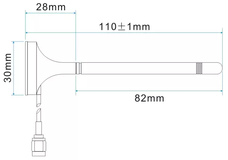 Dimensiones mecánicas de la antena de ventosa pequeña de 433 MHz SW433-ZXPXM Dimensiones mecánicas de la antena de ventosa pequeña de 433 MHz SW433-ZXPXM