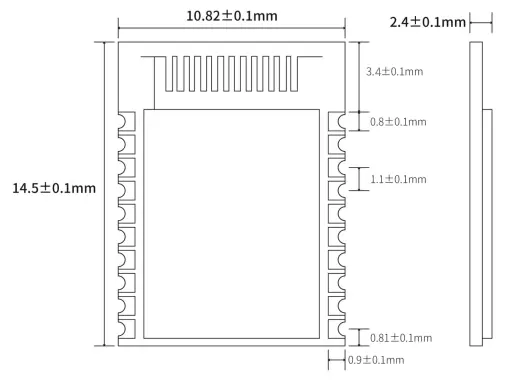 Dimensiones mecánicas del módulo BLE 5.1 BLE5101