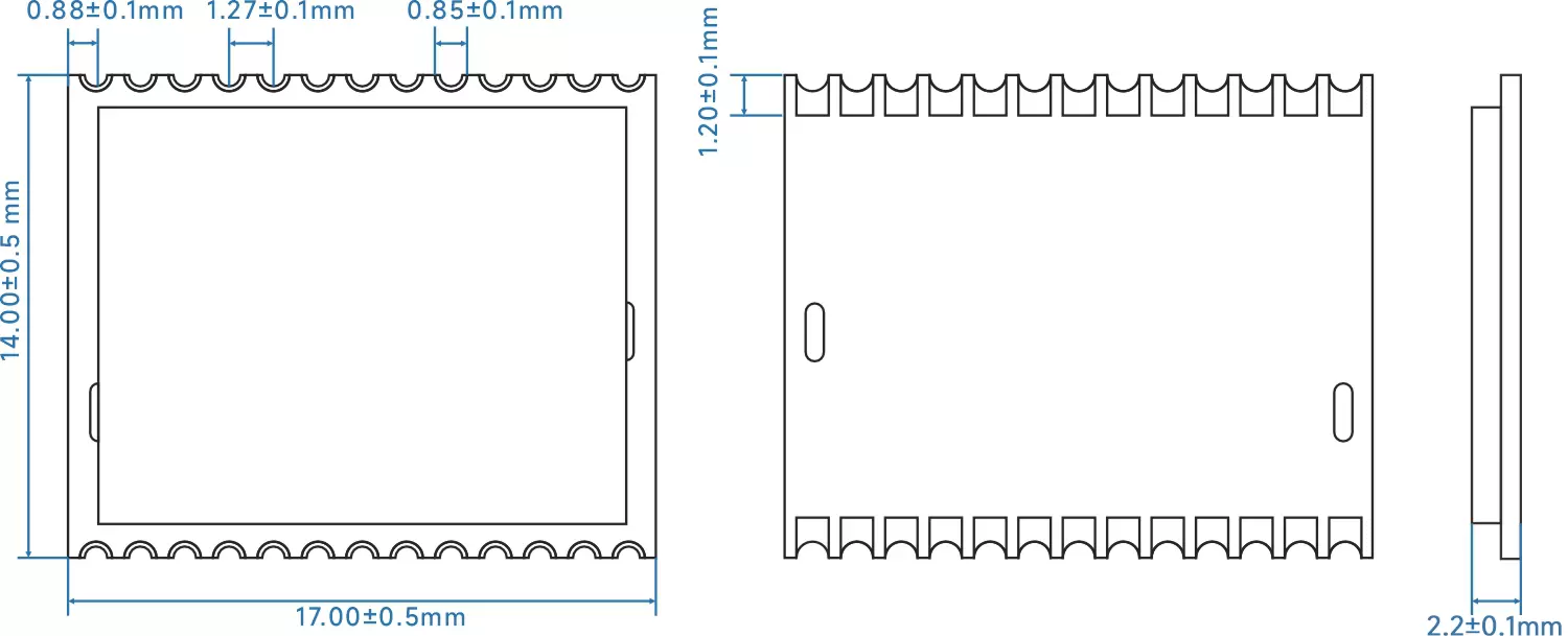 Tamaño del módulo SOC LoRa-STM32WLE5