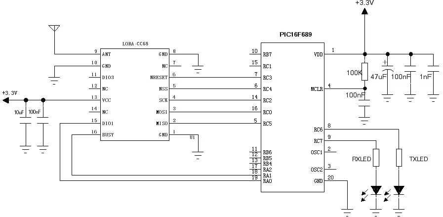 lora模块LoRa CC68应用电路 lora模块LoRa CC68应用电路