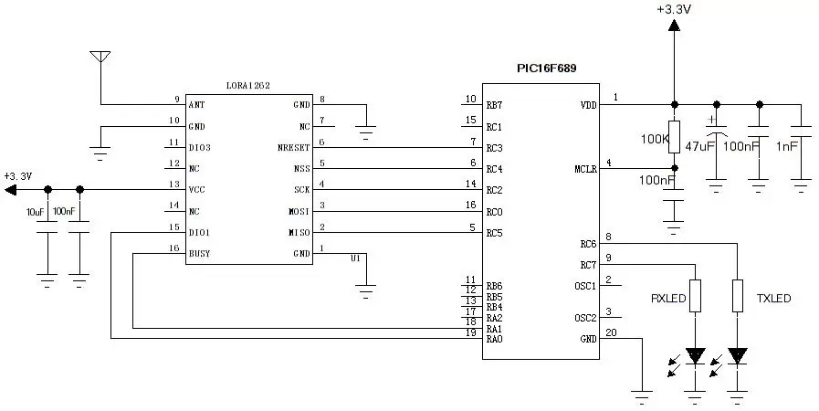 Circuito de aplicación del módulo inalámbrico LoRa LoRa1262-915
