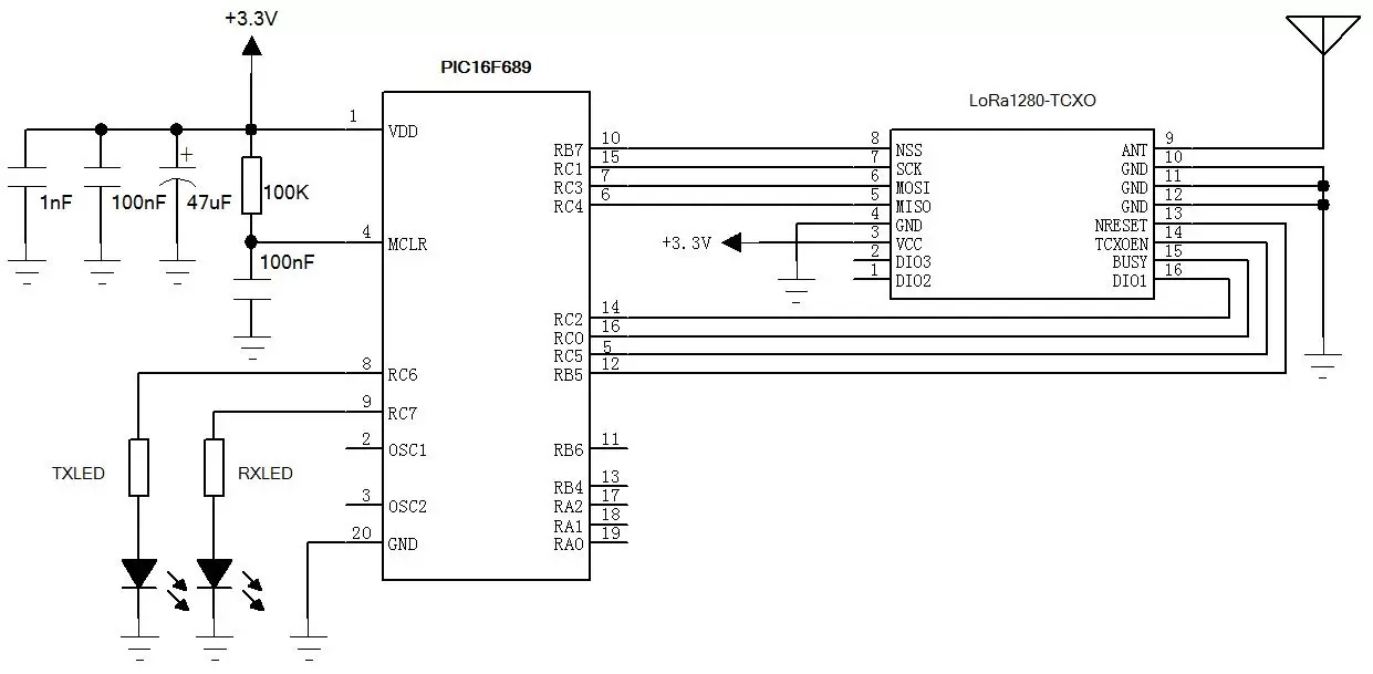 Circuito de aplicación del módulo inalámbrico LoRa de medición de distancia TCXO SX1280/SX1281 de 2,4 GHz LoRa128X - T