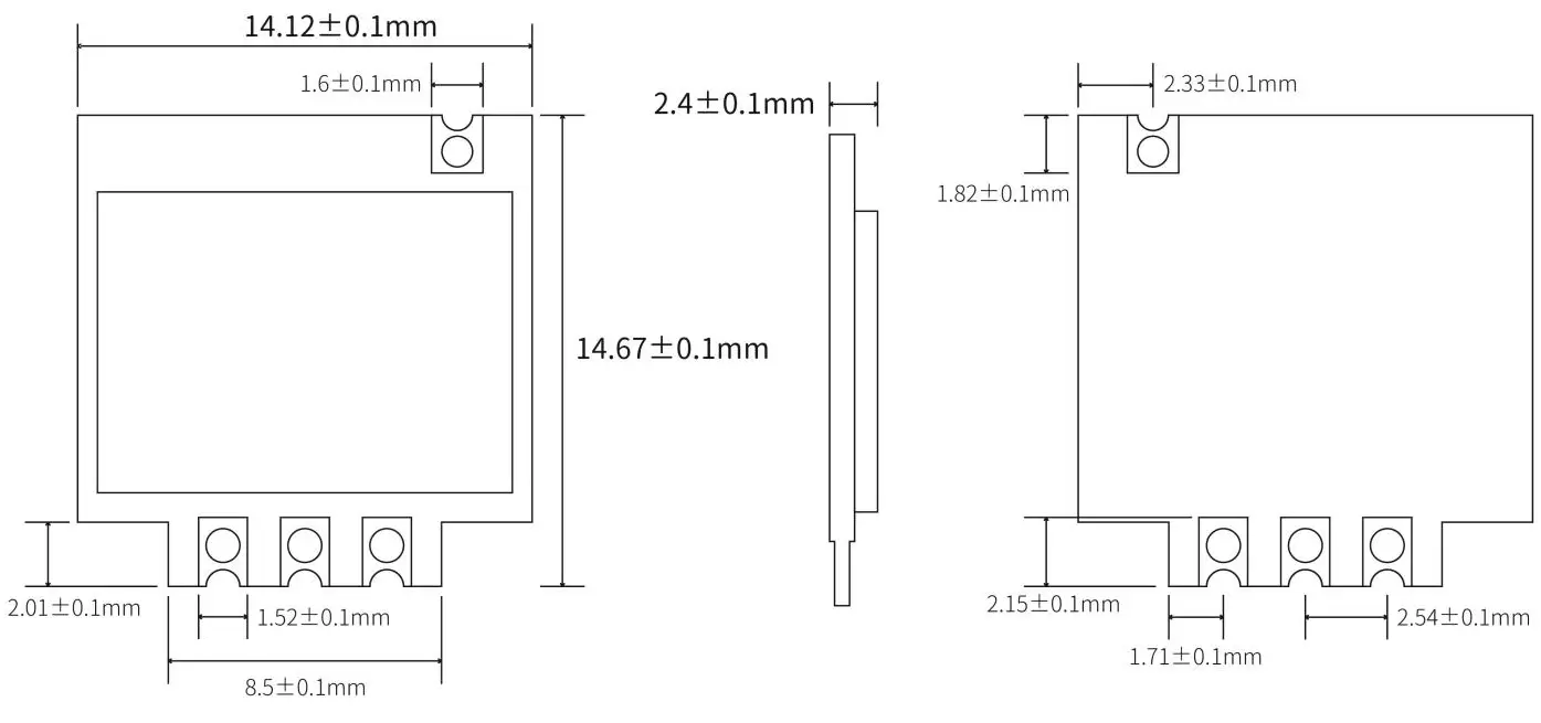 Dimensiones mecánicas del módulo transmisor ASK de alta potencia de 433 MHz STX883Pro