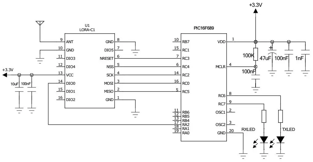 Circuito de aplicación del módulo LoRa SX1276 de 915 MHz LoRa1276-C1-915