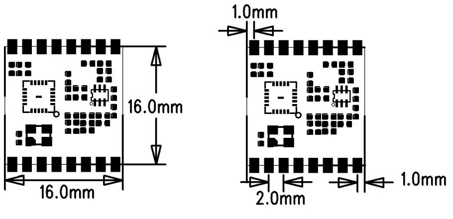 Dimensiones mecánicas del módulo transceptor de bajo coste Si4432 RF4432X1 Dimensiones mecánicas del módulo transceptor de bajo coste Si4432 RF4432X1