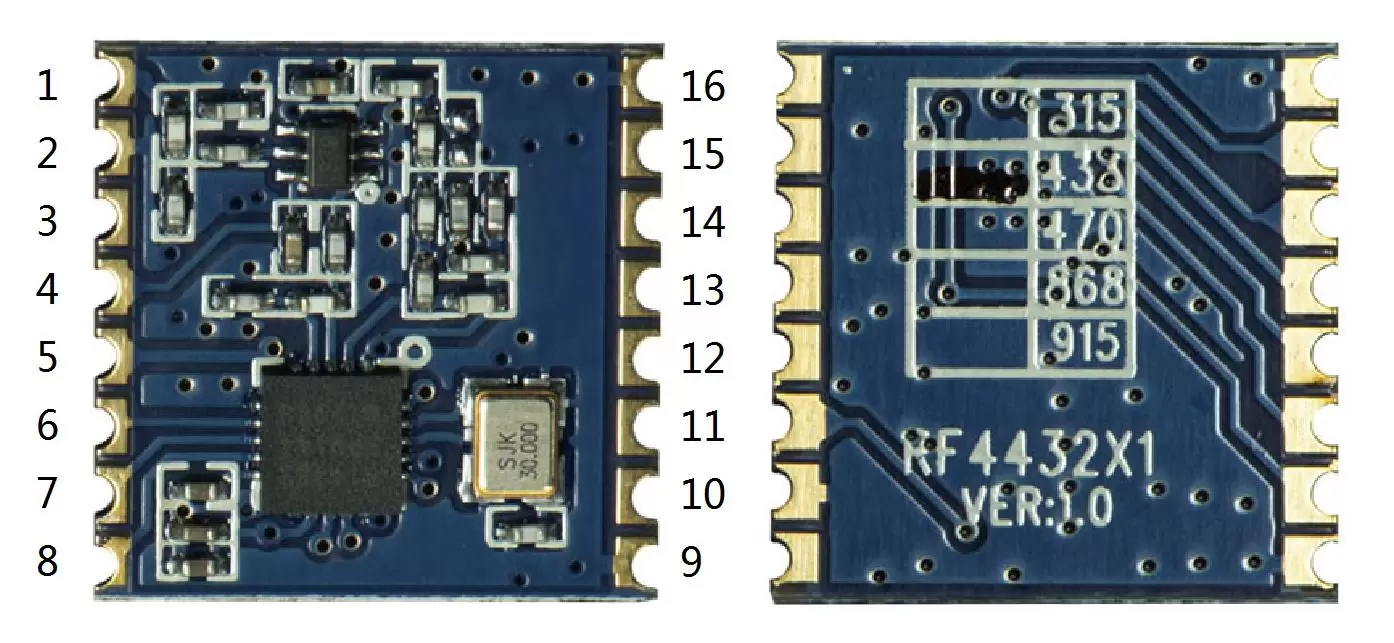 Definición de pines del módulo transceptor de bajo coste Si4432 RF4432X1 Definición de pines del módulo transceptor de bajo coste Si4432 RF4432X1