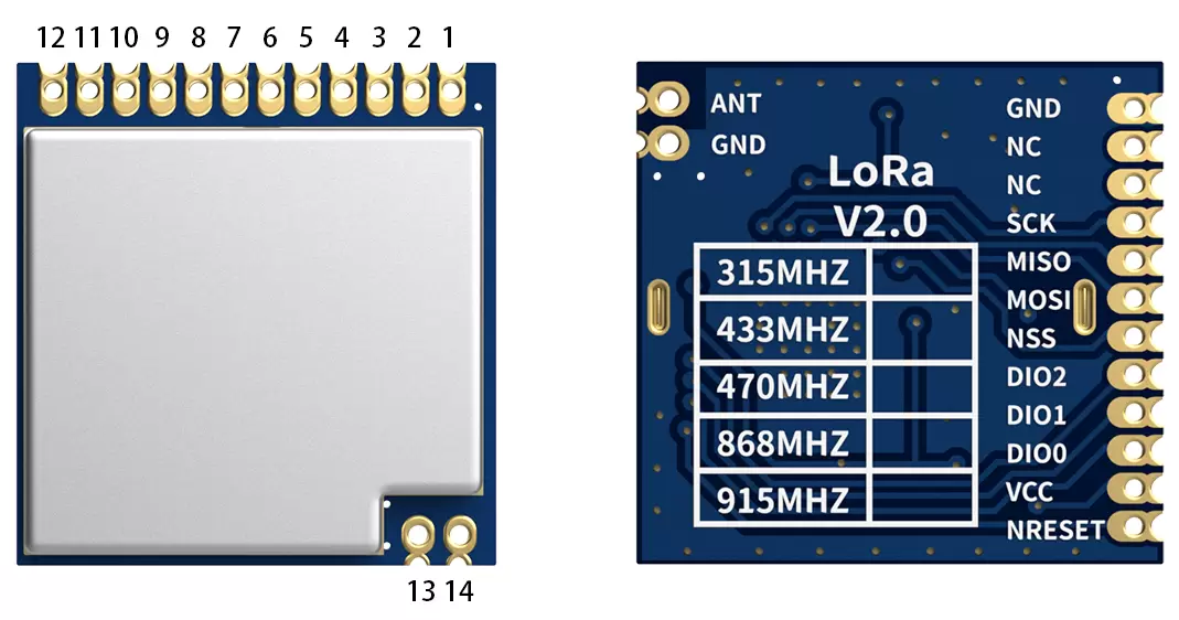 Definición de pines del módulo inalámbrico LoRa 433/470 MHz LoRa1278