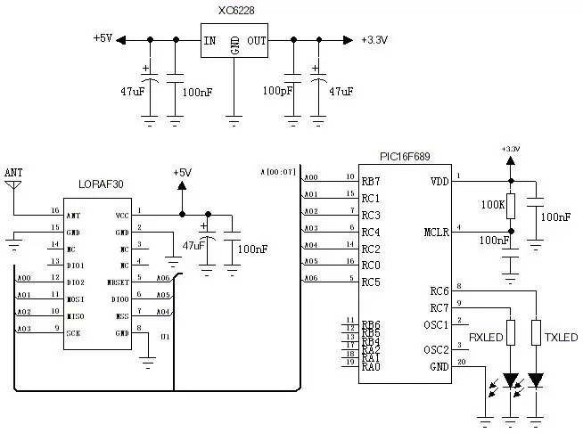 Circuito de aplicación del módulo inalámbrico LoRa1276F30