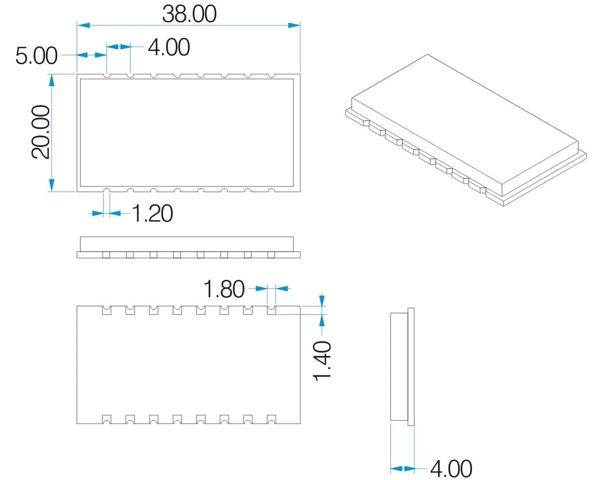 Dimensiones mecánicas del módulo inalámbrico LoRa1276F30.
