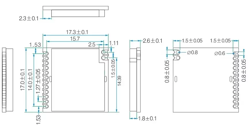 Dimensiones mecánicas del módulo inalámbrico LoRa1276 - 868.