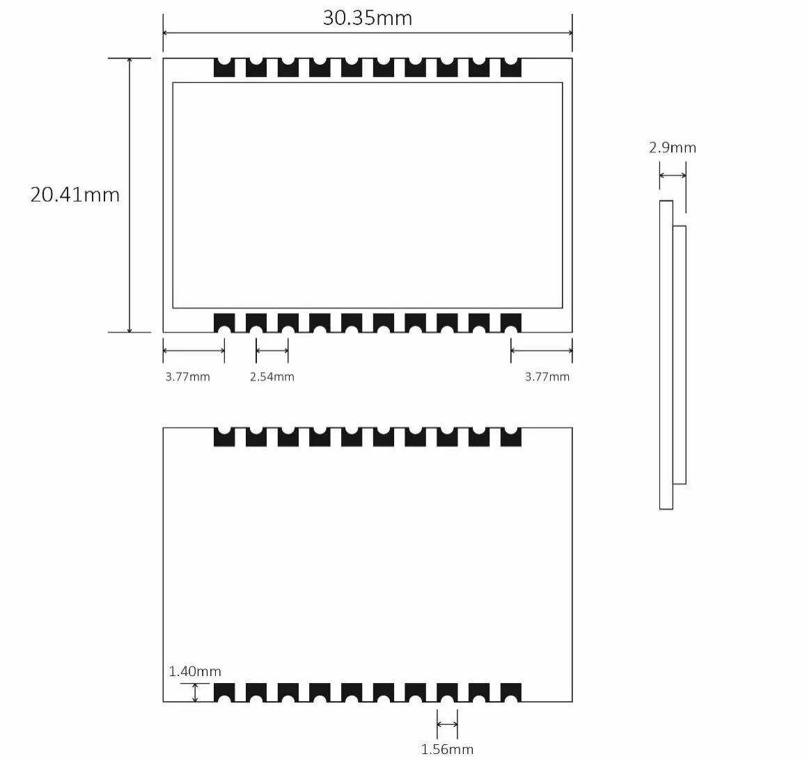 Dimensiones mecánicas del nodo de monitoreo multisensor de bajo consumo IOT-N010