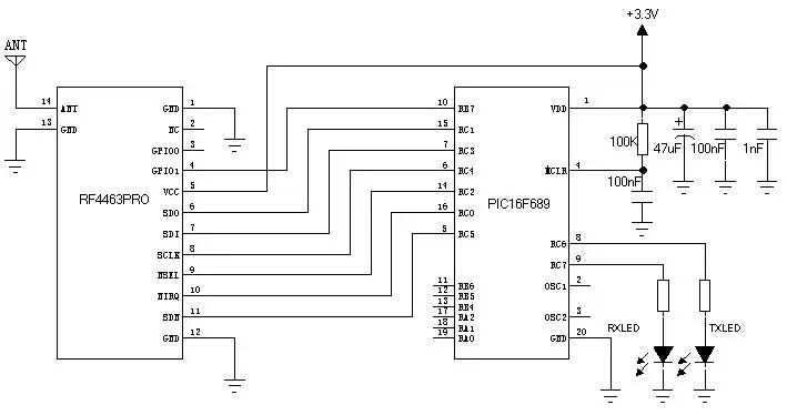 Circuito de aplicación del módulo transceptor RF RF4463PRO-470 Circuito de aplicación del módulo transceptor RF RF4463PRO-470