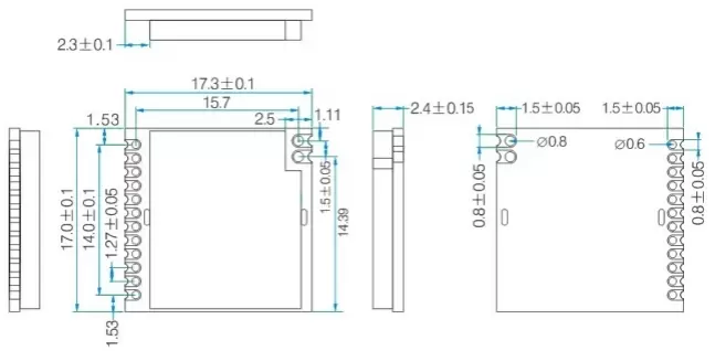 Dimensiones mecánicas del módulo transceptor RF RF4463PRO-470 Dimensiones mecánicas del módulo transceptor RF RF4463PRO-470