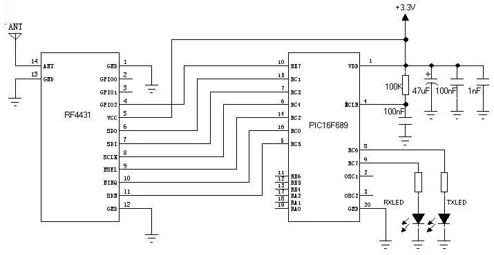Circuito de aplicación del módulo transmisor y receptor de RF RF4431 Circuito de aplicación del módulo transmisor y receptor de RF RF4431
