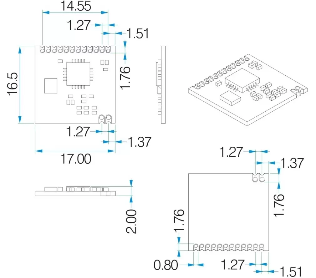 Dimensiones mecánicas del módulo transmisor y receptor de RF RF4431 Dimensiones mecánicas del módulo transmisor y receptor de RF RF4431