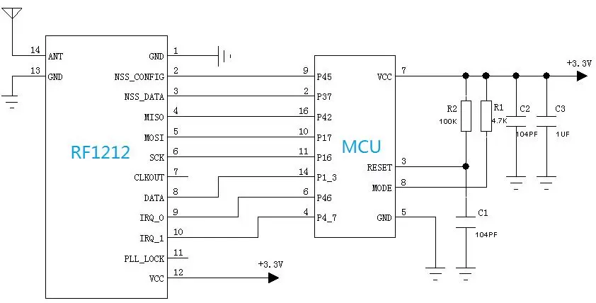 Circuito de aplicación del módulo FSK RF1212 basado en SX1212 de 20 mW Circuito de aplicación del módulo FSK RF1212 basado en SX1212 de 20 mW