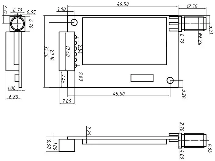 Dimensiones mecánicas del módulo inalámbrico UART LoRa LoRaStar611 Dimensiones mecánicas del módulo inalámbrico UART LoRa LoRaStar611