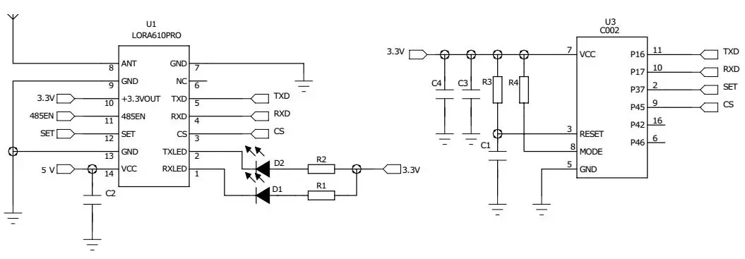 Circuito de aplicación del módulo inalámbrico LoRa610Pro