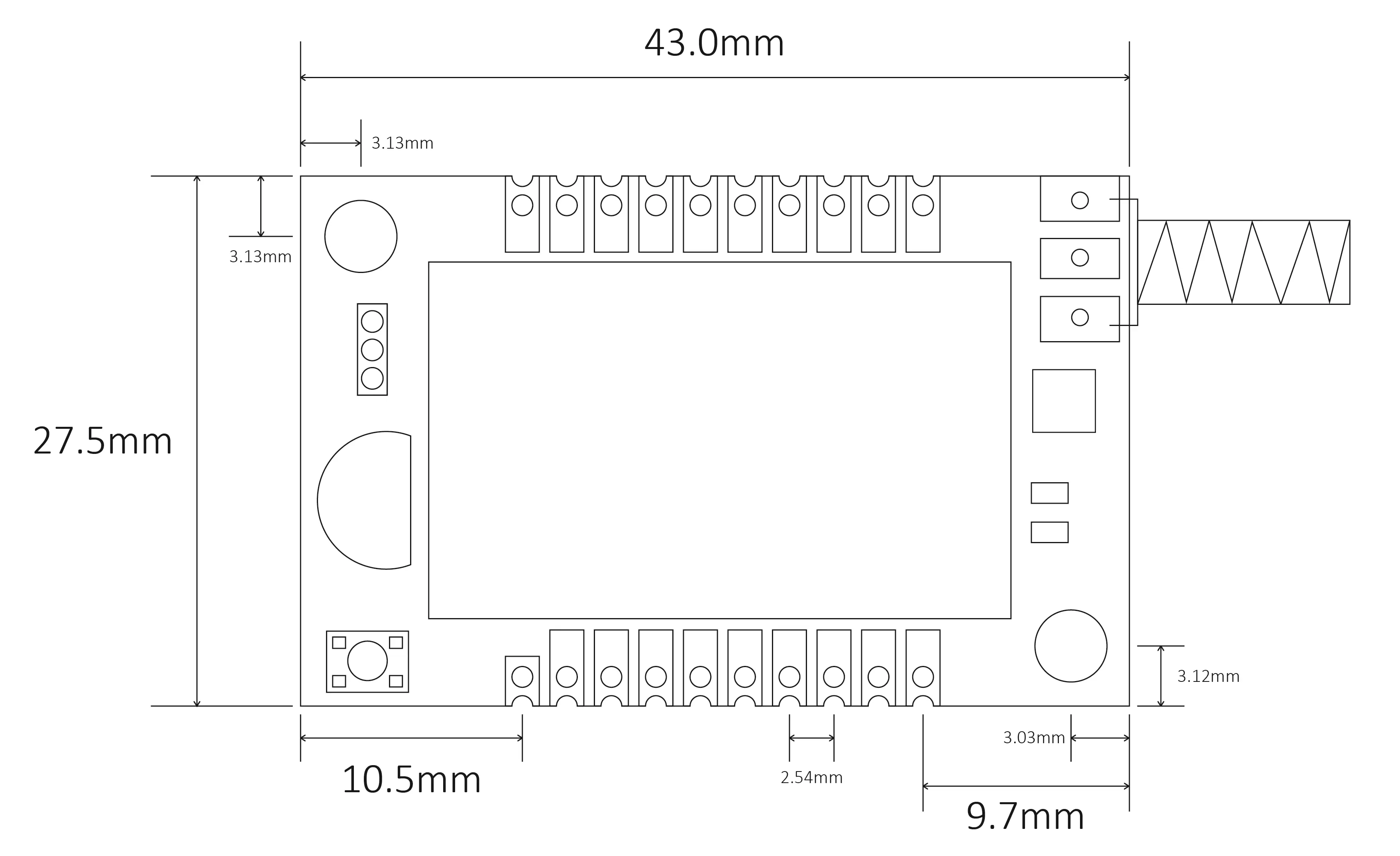 Dimensiones mecánicas del nodo de monitorización del sensor de temperatura y humedad IoT-THS010