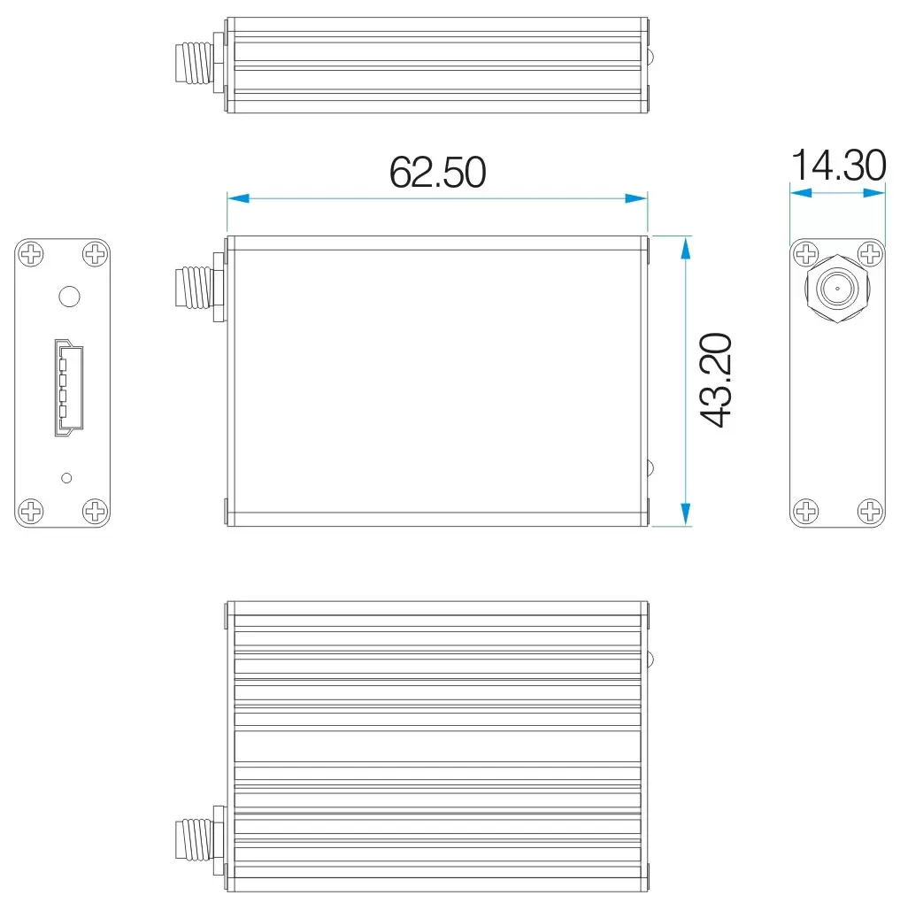 Dimensiones mecánicas del módem RF SV653
