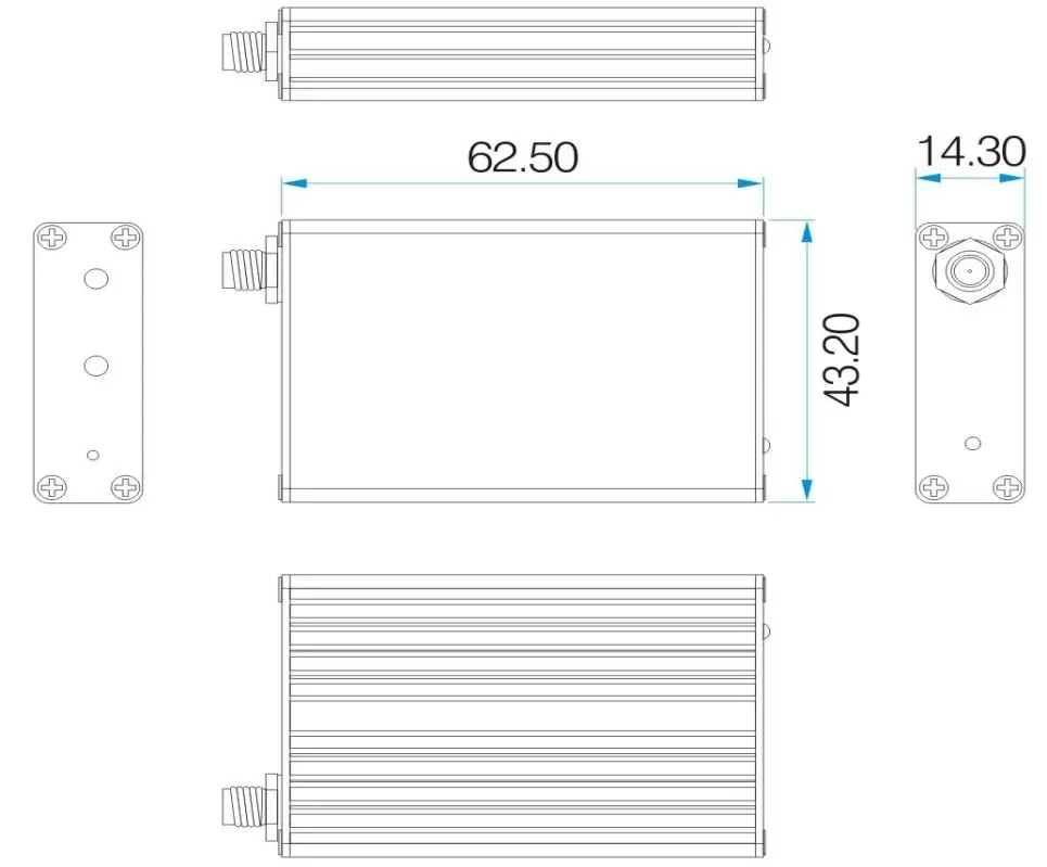 Dimensiones mecánicas del módem RF SV654 Dimensiones mecánicas del módem RF SV654