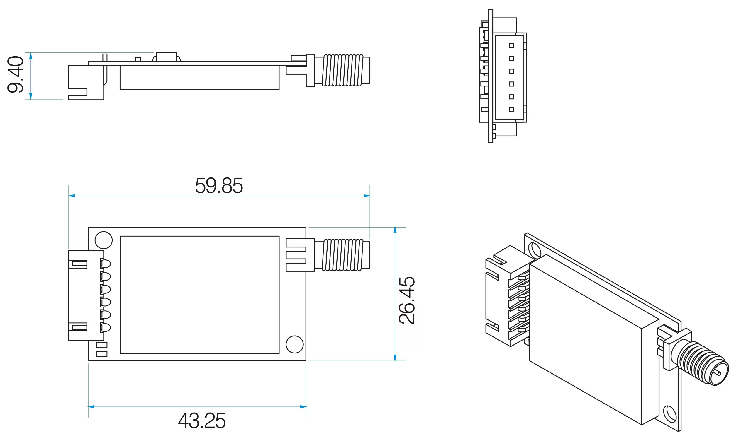 Dimensiones mecánicas del módulo Uart RF SV611 Dimensiones mecánicas del módulo Uart RF SV611