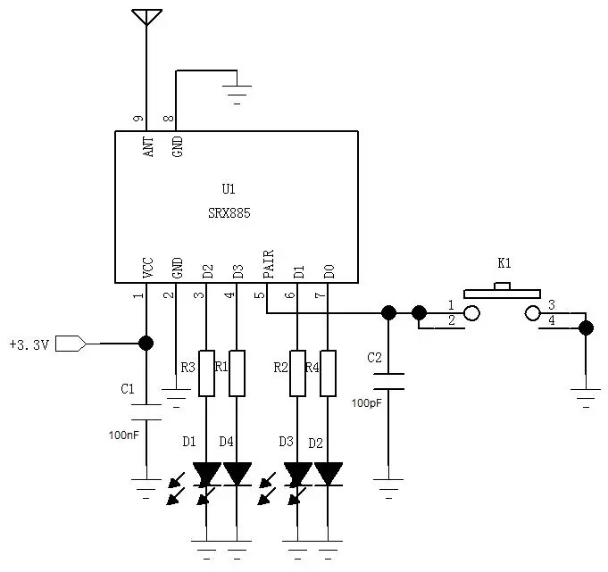 Circuito de aplicación del módulo receptor ASK inalámbrico SRX885 Circuito de aplicación del módulo receptor ASK inalámbrico SRX885