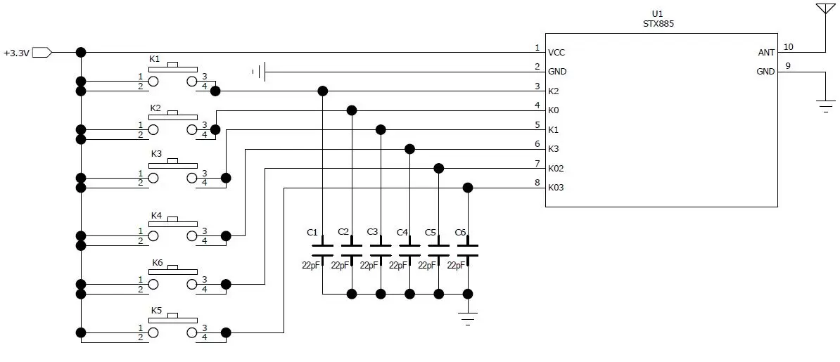 Circuito de aplicación del módulo transmisor inalámbrico ASK STX885 Circuito de aplicación del módulo transmisor inalámbrico ASK STX885
