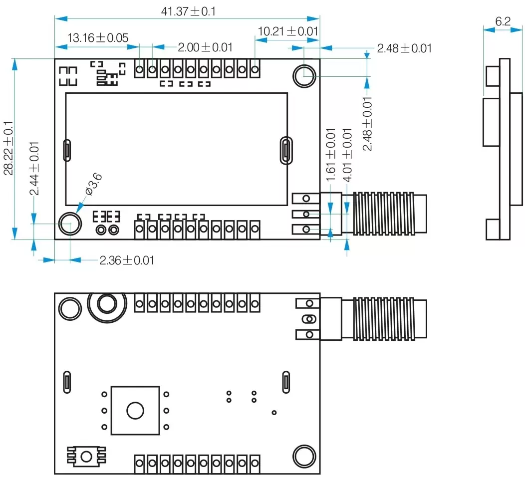 Dimensiones mecánicas del módulo walkie-talkie en miniatura con todas las funciones de 1,5 W SA828