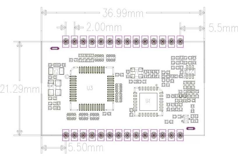 Dimensiones mecánicas del módulo de nodo LoRaWAN LN610-X1 Dimensiones mecánicas del módulo de nodo LoRaWAN LN610-X1