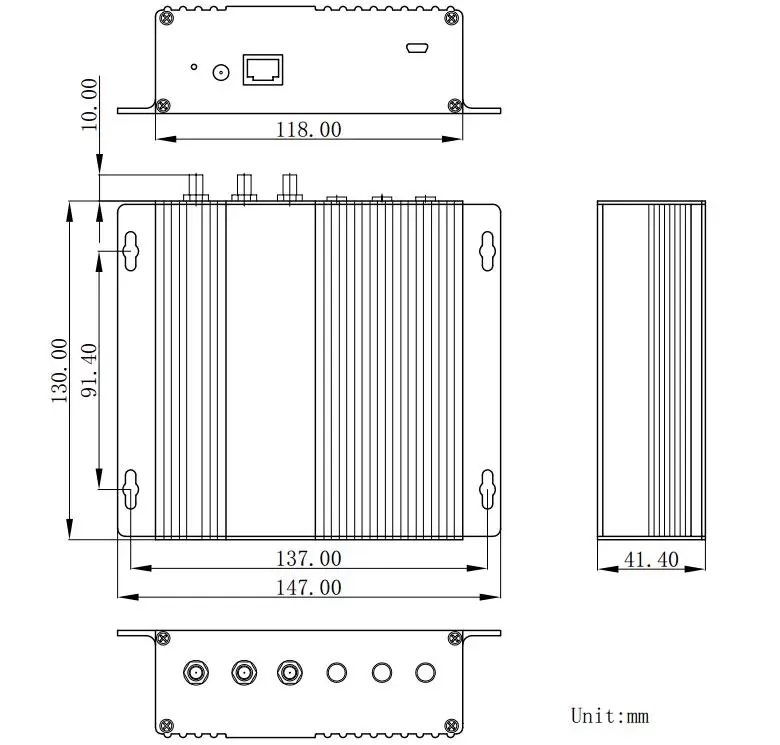 Dimensiones mecánicas del módulo de puerta de enlace LoRaWan LG1301-PF