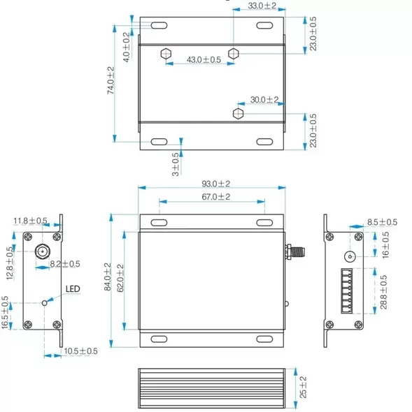 Dimensiones mecánicas del módulo de conmutación inalámbrica SK100 Dimensiones mecánicas del módulo de conmutación inalámbrica SK100