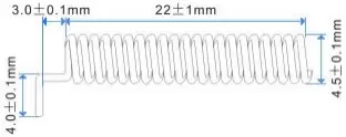 Dimensiones de la antena de resorte de 433 MHz SW433-TH22 Dimensiones de la antena de resorte de 433 MHz SW433-TH22