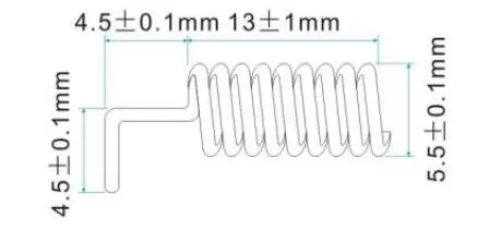 Dimensiones de la antena de resorte de 868 MHz OD868-TH13 Dimensiones de la antena de resorte de 868 MHz OD868-TH13