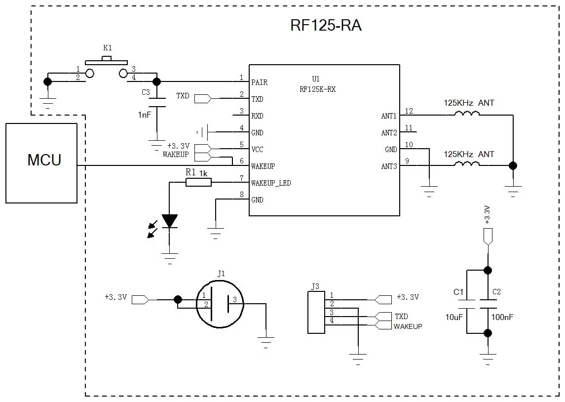 Diagrama de aplicación de la conexión del módulo receptor RF125-RX Diagrama de aplicación de la conexión del módulo receptor RF125-RX