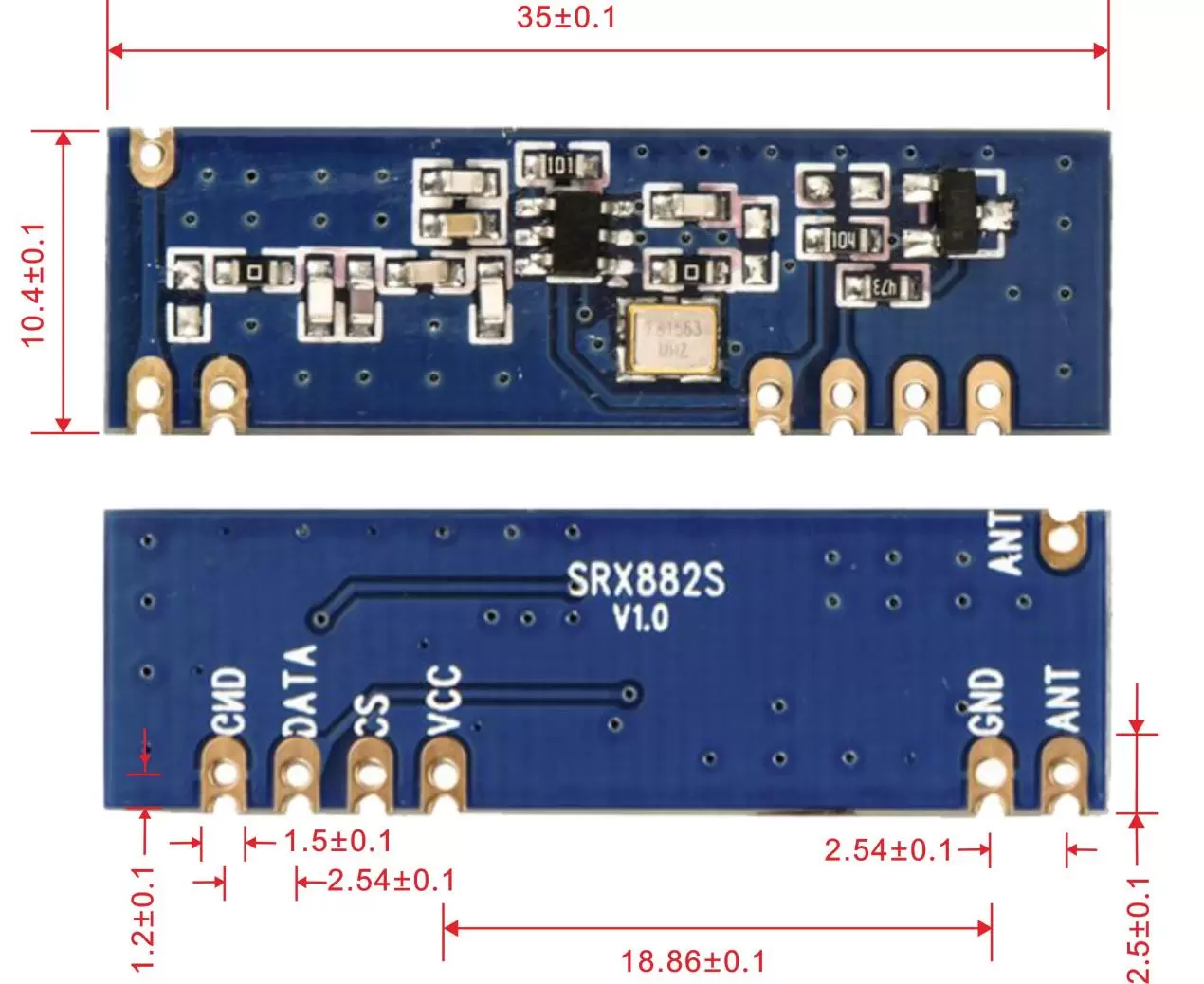Dimensiones mecánicas del módulo superheterodino SRX882S Dimensiones mecánicas del módulo superheterodino SRX882S