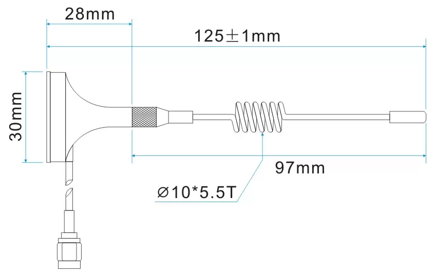 Dimensiones de la antena de ventosa pequeña de alta ganancia de 433 MHz SW433-XPXM Dimensiones de la antena de ventosa pequeña de alta ganancia de 433 MHz SW433-XPXM