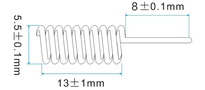 Dimensiones de la antena de resorte de cobre de 868 MHz SW868-TH13Z Dimensiones de la antena de resorte de cobre de 868 MHz SW868-TH13Z