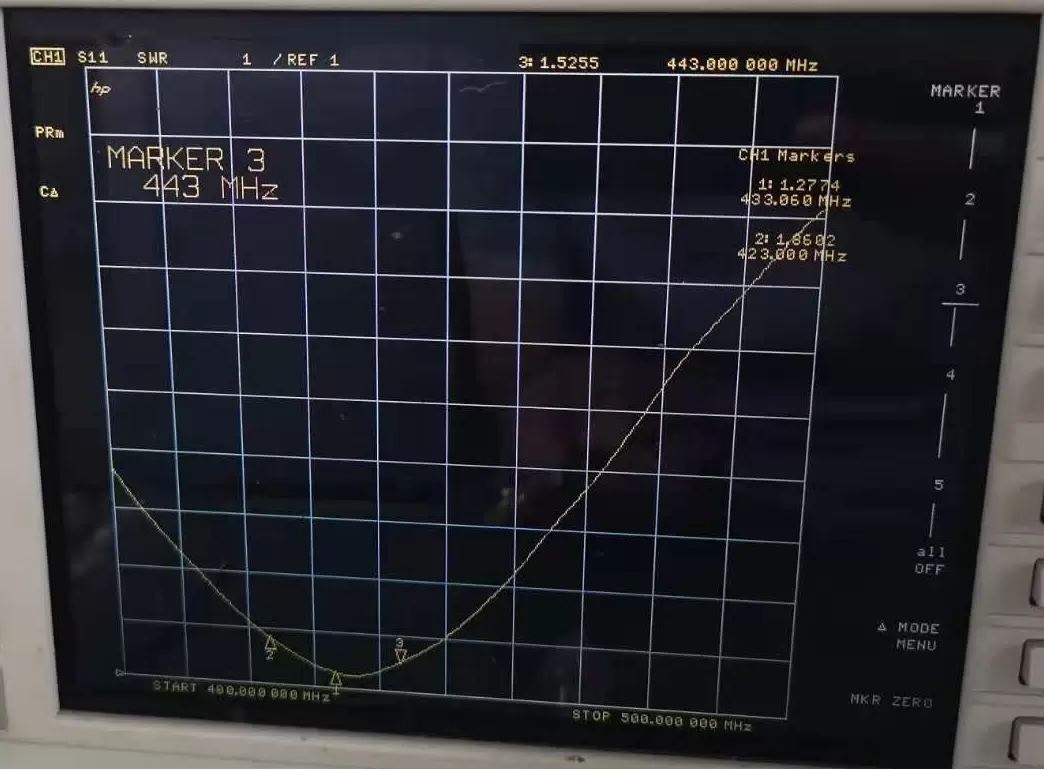 VSWR de la antena de resorte de 433 MHz SW433-TH32DN VSWR de la antena de resorte de 433 MHz SW433-TH32DN