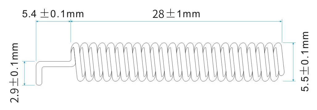 Dimensiones de la antena de resorte SW490-TH32 de 470/490 MHz Dimensiones de la antena de resorte SW490-TH32 de 470/490 MHz