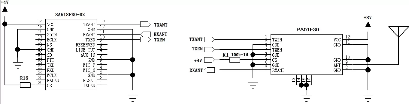 Circuito de aplicación del módulo de audio full-duplex SA618F30-DZ