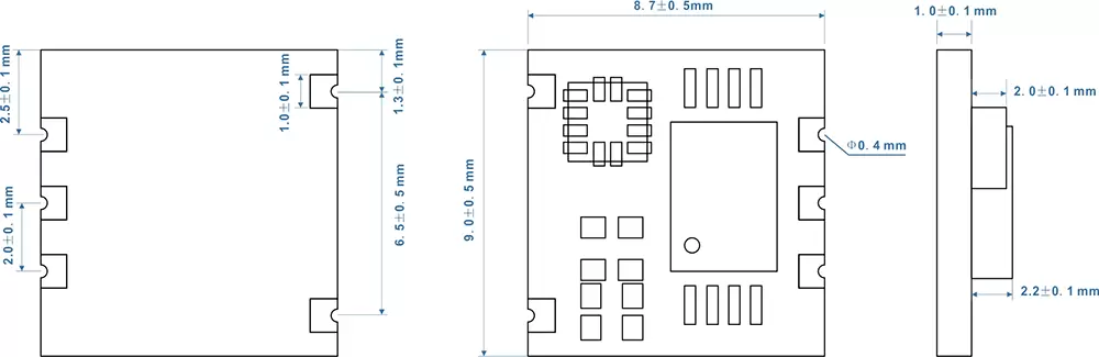 Dimensiones del módulo podómetro 3D STP100M Dimensiones del módulo podómetro 3D STP100M