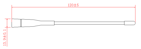 Dimensiones de la antena en forma de varilla SW868-ZB120