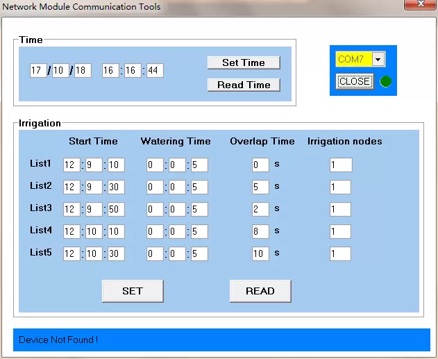 Interfaz de software de control para PC para sistema de riego inalámbrico