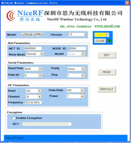 Software de configuración de PC del módulo inalámbrico LoRa610Pro uart