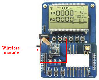 Conexión de hardware de la placa de demostración y del módulo inalámbrico