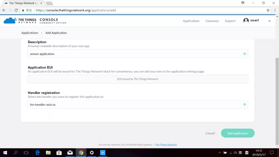 Seleccione el registro del controlador como configuración de su puerta de enlace y haga clic en Agregar aplicación.