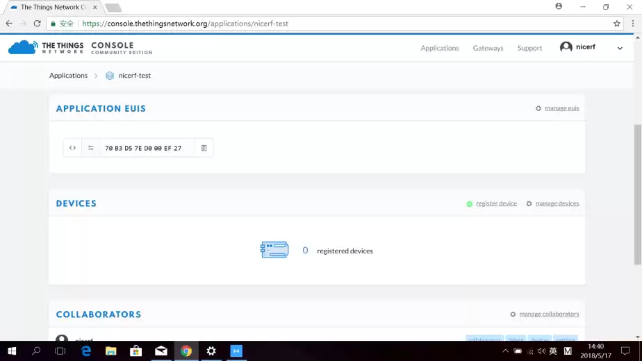 Después de agregar la aplicación, debemos registrar un dispositivo. Haga clic en registrar dispositivo.