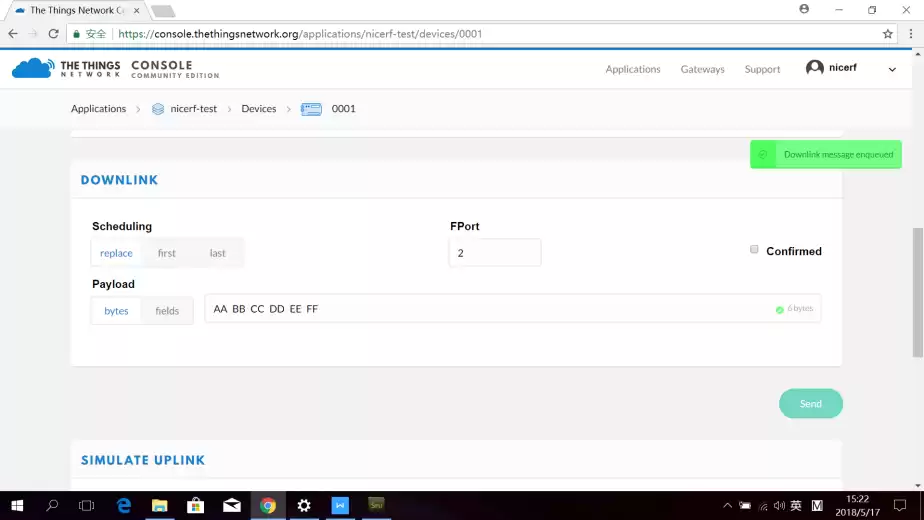 Cuando envíe otro enlace ascendente, el nodo obtendrá este enlace descendente.